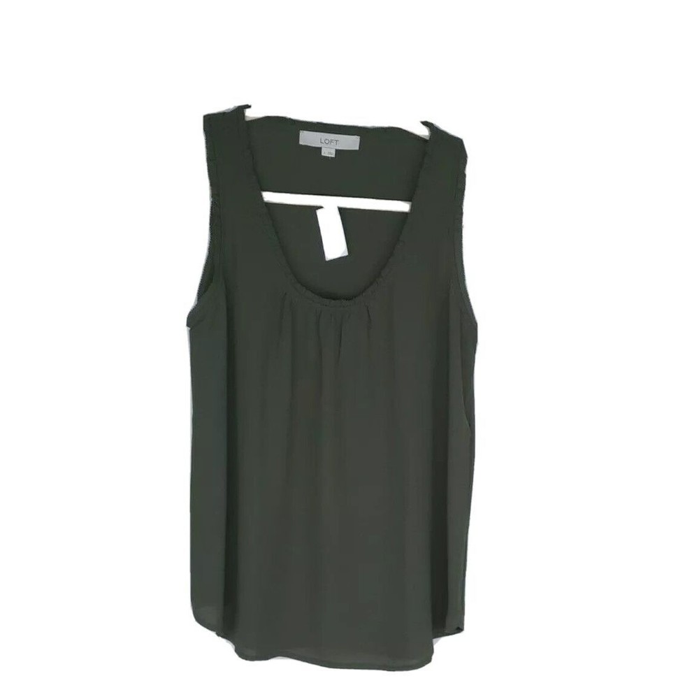 Ann Taylor LOFT Ruffle Scoop Tank Olive Green Women's size S MSRP $54.50 NWT